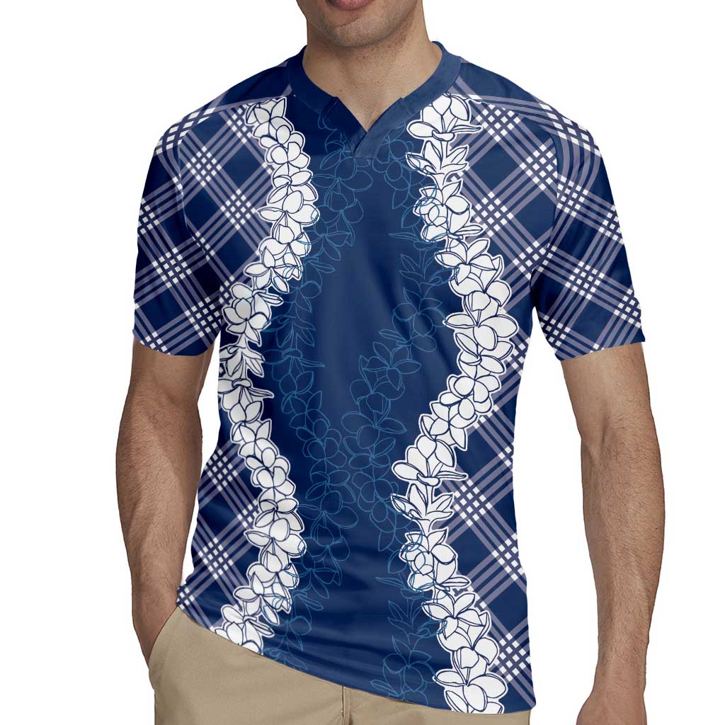 Hawaii Aloha Plumeria Lei Navy Palaka Rugby Jersey - Polynesian Pride