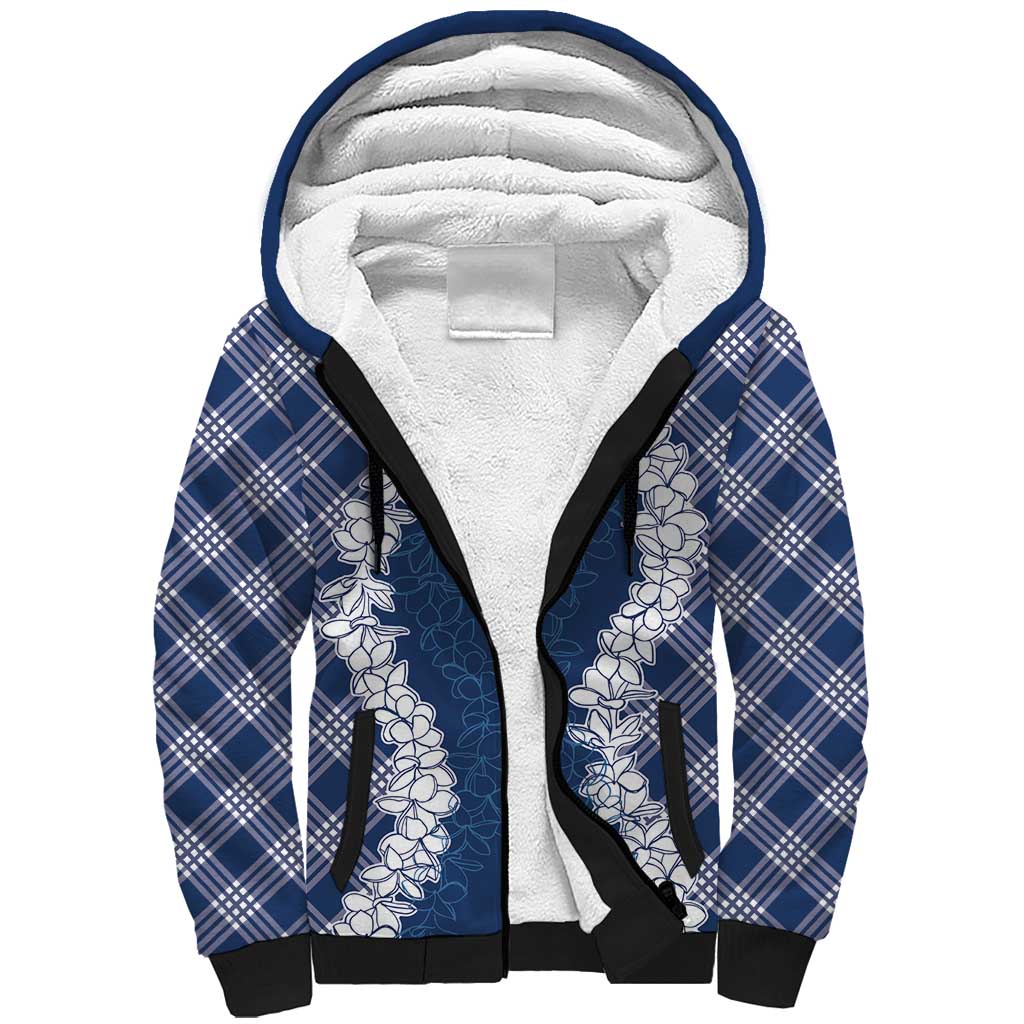 Hawaii Aloha Plumeria Lei Navy Palaka Sherpa Hoodie - Polynesian Pride