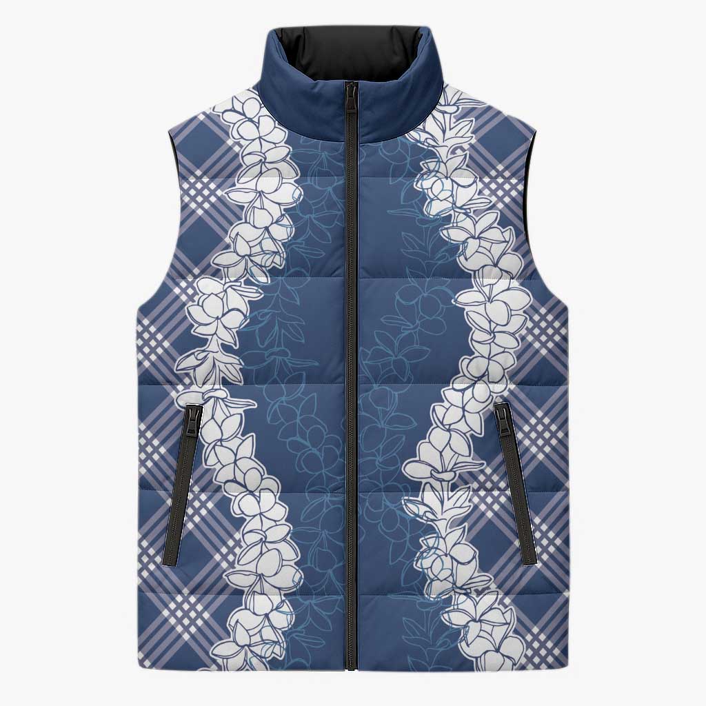 Hawaii Aloha Plumeria Lei Navy Palaka Sleeveless Puffer Jacket LT7 Unisex Navy Blue - Polynesian Pride