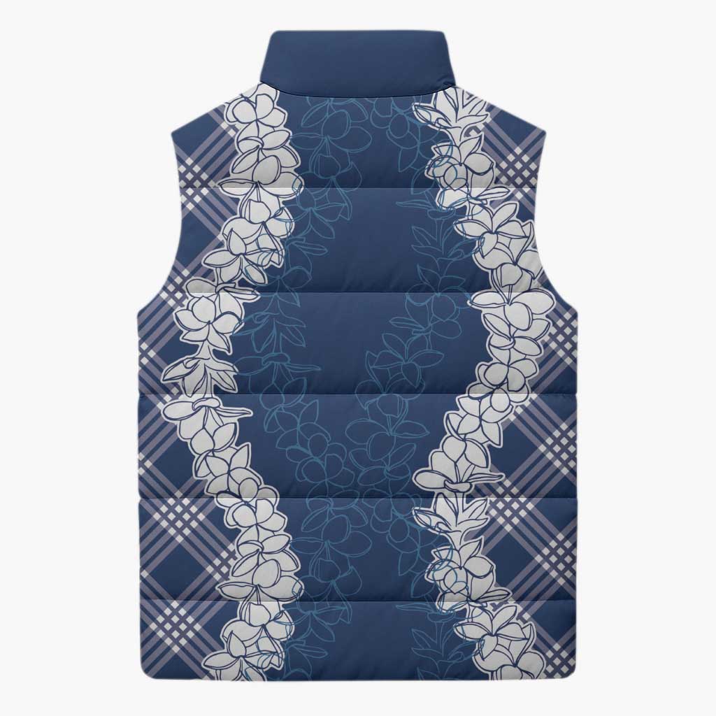 Hawaii Aloha Plumeria Lei Navy Palaka Sleeveless Puffer Jacket LT7 - Polynesian Pride