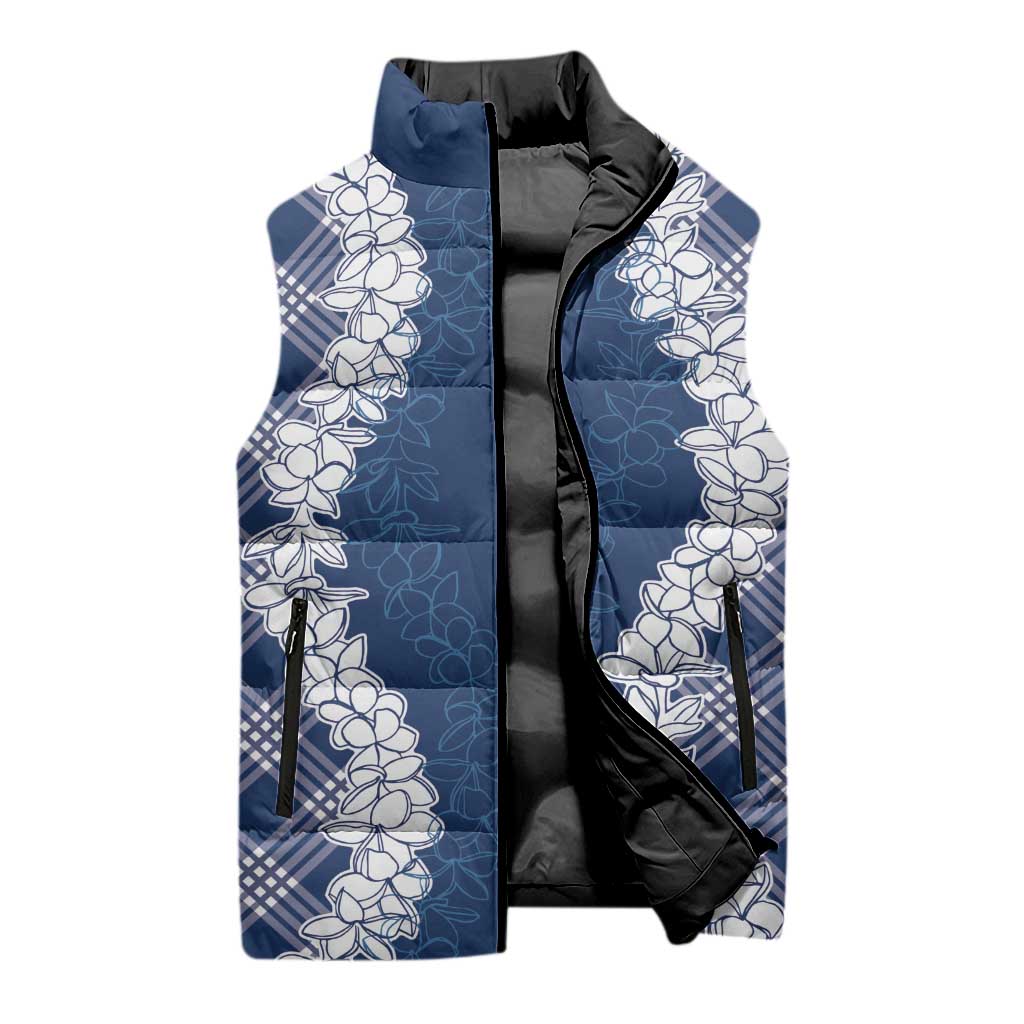 Hawaii Aloha Plumeria Lei Navy Palaka Sleeveless Puffer Jacket LT7 - Polynesian Pride