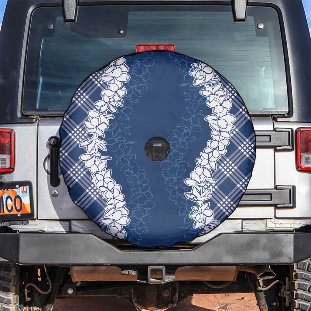Hawaii Aloha Plumeria Lei Navy Palaka Spare Tire Cover - Polynesian Pride