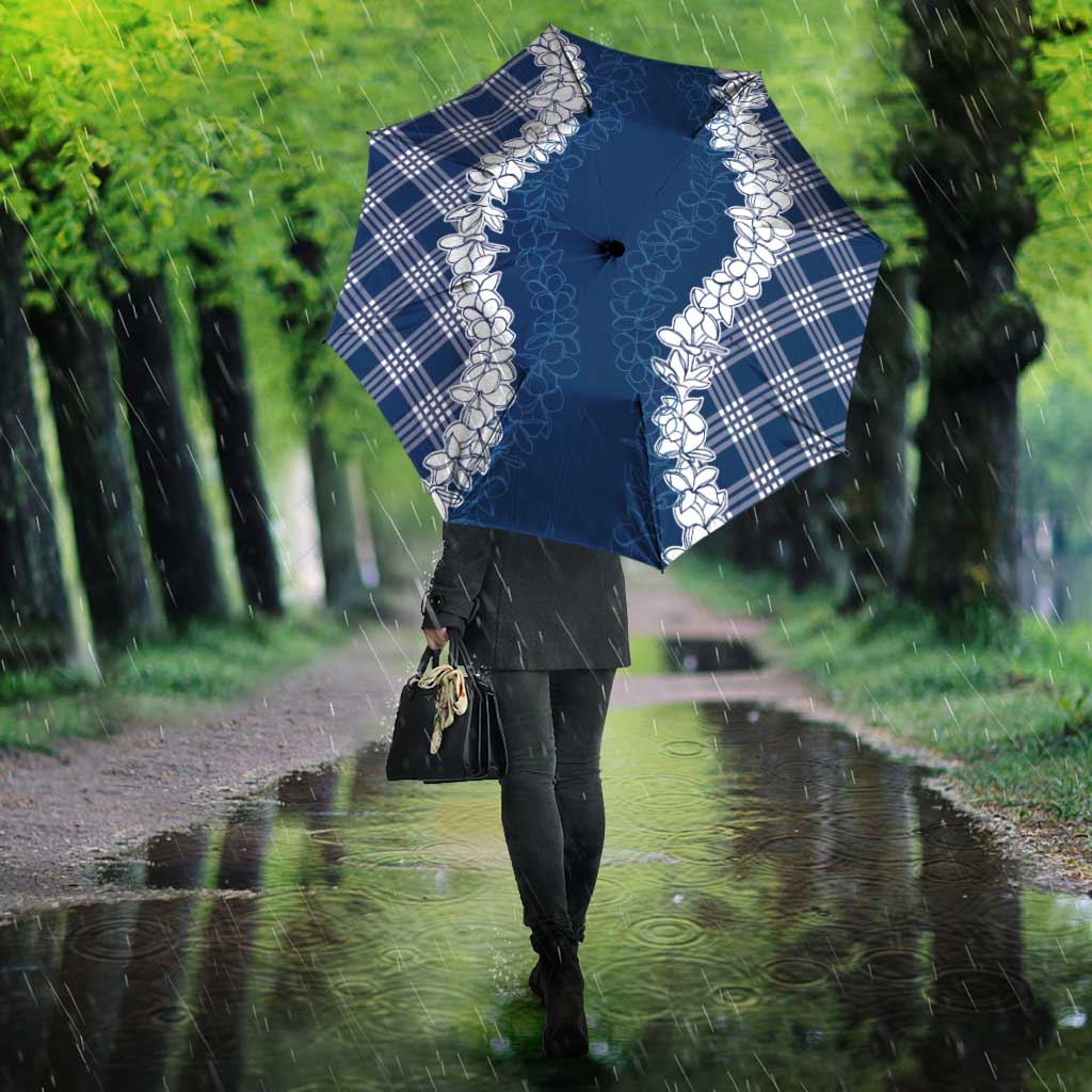 Hawaii Aloha Plumeria Lei Navy Palaka Umbrella - Polynesian Pride