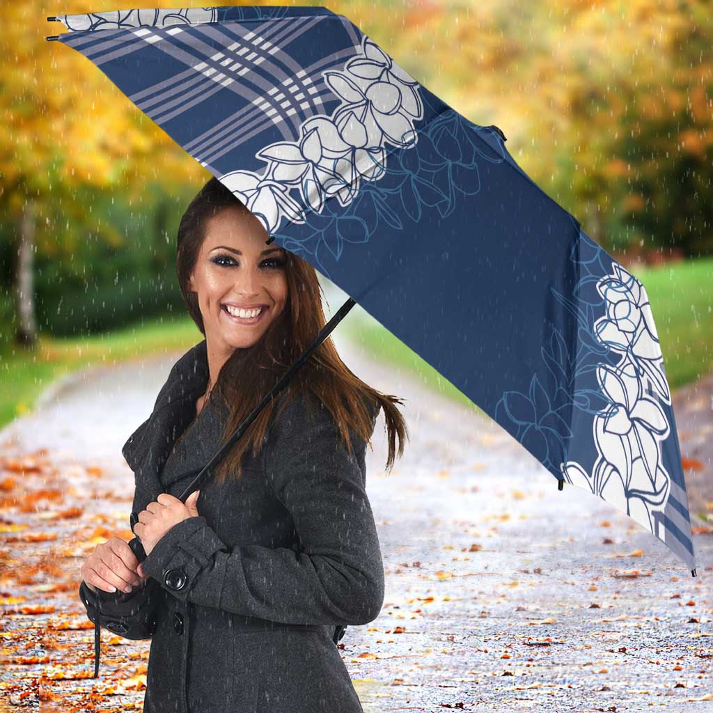 Hawaii Aloha Plumeria Lei Navy Palaka Umbrella - Polynesian Pride