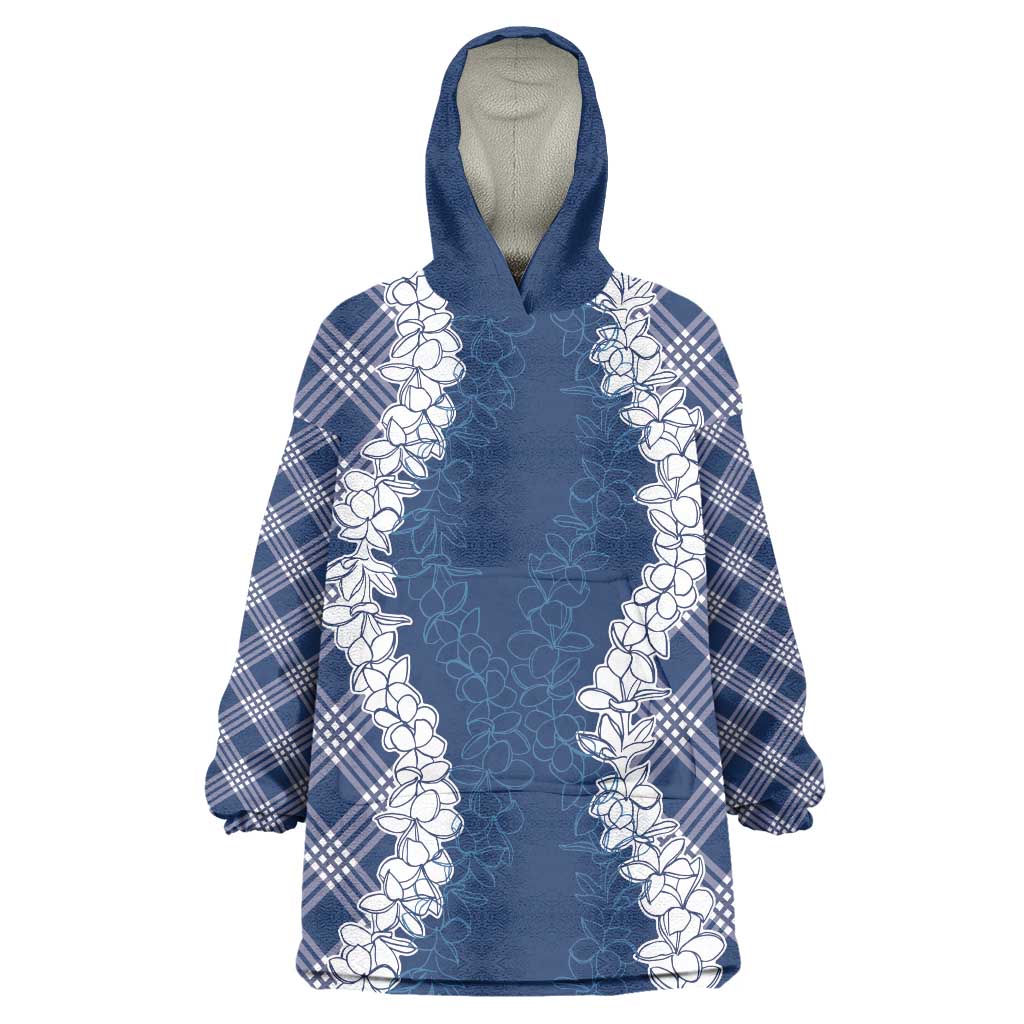 Hawaii Aloha Plumeria Lei Navy Palaka Wearable Blanket Hoodie LT7 One Size Navy Blue - Polynesian Pride