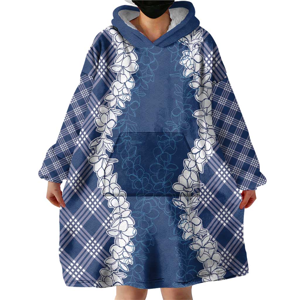 Hawaii Aloha Plumeria Lei Navy Palaka Wearable Blanket Hoodie LT7 - Polynesian Pride