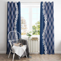Hawaii Aloha Plumeria Lei Navy Palaka Window Curtain - Polynesian Pride