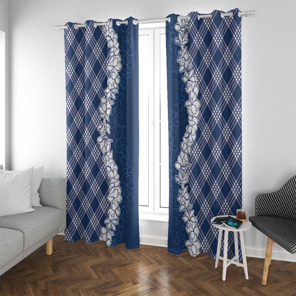 Hawaii Aloha Plumeria Lei Navy Palaka Window Curtain - Polynesian Pride