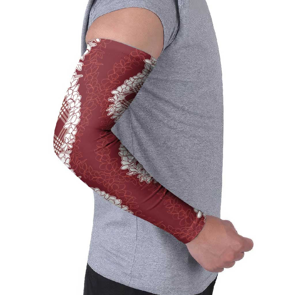 Hawaii Aloha Plumeria Lei Scarlet Palaka Arm Sleeves - Polynesian Pride