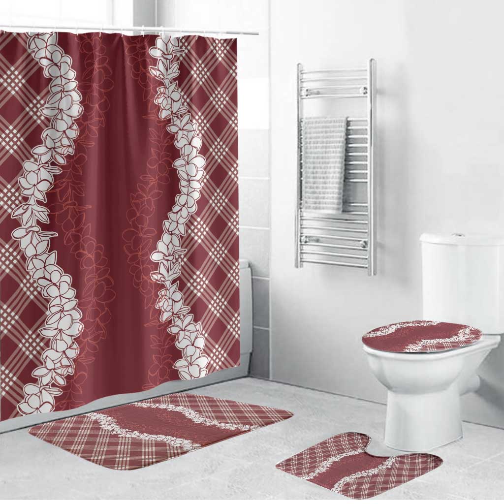 Hawaii Aloha Plumeria Lei Scarlet Palaka Bathroom Set - Polynesian Pride