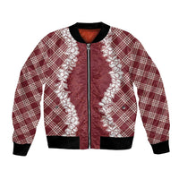 Hawaii Aloha Plumeria Lei Scarlet Palaka Bomber Jacket - Polynesian Pride
