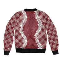 Hawaii Aloha Plumeria Lei Scarlet Palaka Bomber Jacket - Polynesian Pride