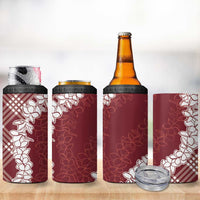 Hawaii Aloha Plumeria Lei Scarlet Palaka 4 in 1 Can Cooler Tumbler - Polynesian Pride