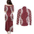 Hawaii Aloha Plumeria Lei Scarlet Palaka Couples Matching Puletasi and Long Sleeve Button Shirt - Polynesian Pride