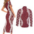 Hawaii Aloha Plumeria Lei Scarlet Palaka Couples Matching Short Sleeve Bodycon Dress and Long Sleeve Button Shirt - Polynesian Pride
