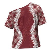 Hawaii Aloha Plumeria Lei Scarlet Palaka Cross Shoulder Shirt LT7 - Polynesian Pride