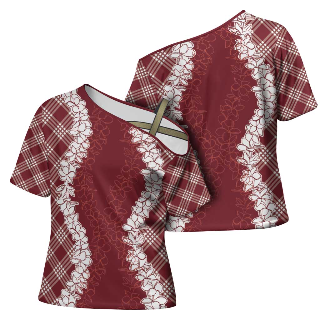 Hawaii Aloha Plumeria Lei Scarlet Palaka Cross Shoulder Shirt LT7 - Polynesian Pride