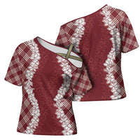 Hawaii Aloha Plumeria Lei Scarlet Palaka Cross Shoulder Shirt LT7 - Polynesian Pride