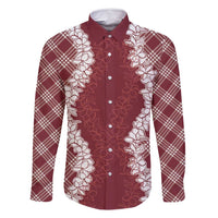 Hawaii Aloha Plumeria Lei Scarlet Palaka Family Matching Long Sleeve Bodycon Dress and Hawaiian Shirt - Polynesian Pride