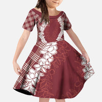 Hawaii Aloha Plumeria Lei Scarlet Palaka Family Matching Off The Shoulder Long Sleeve Dress and Hawaiian Shirt - Polynesian Pride