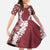 Hawaii Aloha Plumeria Lei Scarlet Palaka Family Matching Off The Shoulder Long Sleeve Dress and Hawaiian Shirt - Polynesian Pride
