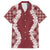 Hawaii Aloha Plumeria Lei Scarlet Palaka Family Matching Off The Shoulder Long Sleeve Dress and Hawaiian Shirt - Polynesian Pride