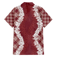 Hawaii Aloha Plumeria Lei Scarlet Palaka Family Matching Off The Shoulder Long Sleeve Dress and Hawaiian Shirt - Polynesian Pride