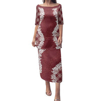 Hawaii Aloha Plumeria Lei Scarlet Palaka Family Matching Puletasi and Hawaiian Shirt - Polynesian Pride