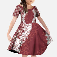 Hawaii Aloha Plumeria Lei Scarlet Palaka Family Matching Short Sleeve Bodycon Dress and Hawaiian Shirt - Polynesian Pride