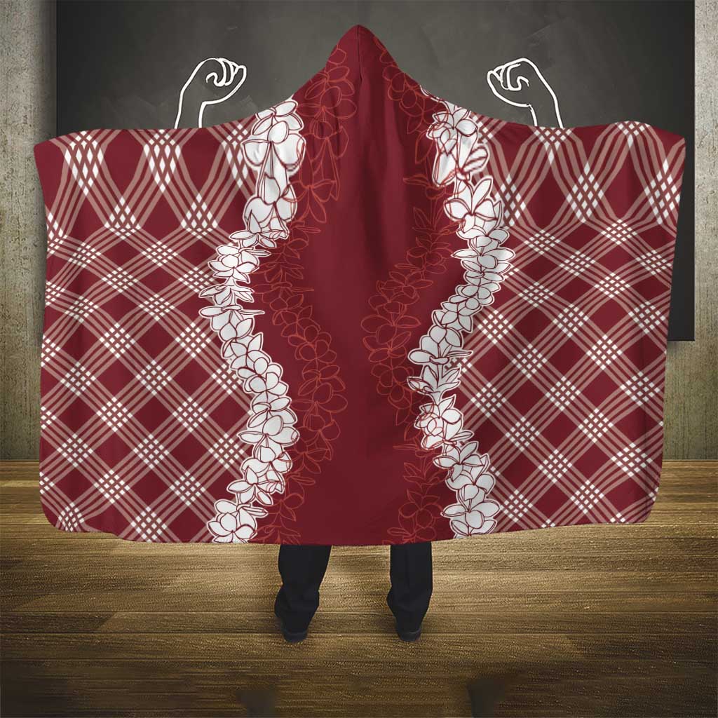 Hawaii Aloha Plumeria Lei Scarlet Palaka Hooded Blanket - Polynesian Pride
