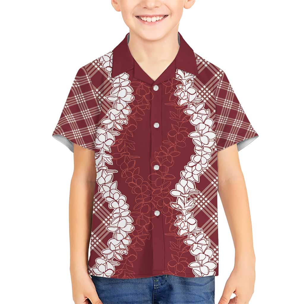 Hawaii Aloha Plumeria Lei Scarlet Palaka Kid Hawaiian Shirt LT7 Kid Scarlet - Polynesian Pride