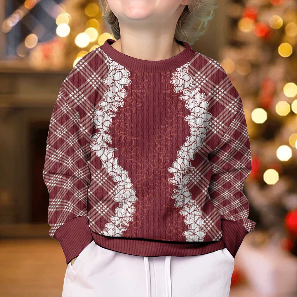 Hawaii Aloha Plumeria Lei Scarlet Palaka Kid Ugly Christmas Sweater - Polynesian Pride