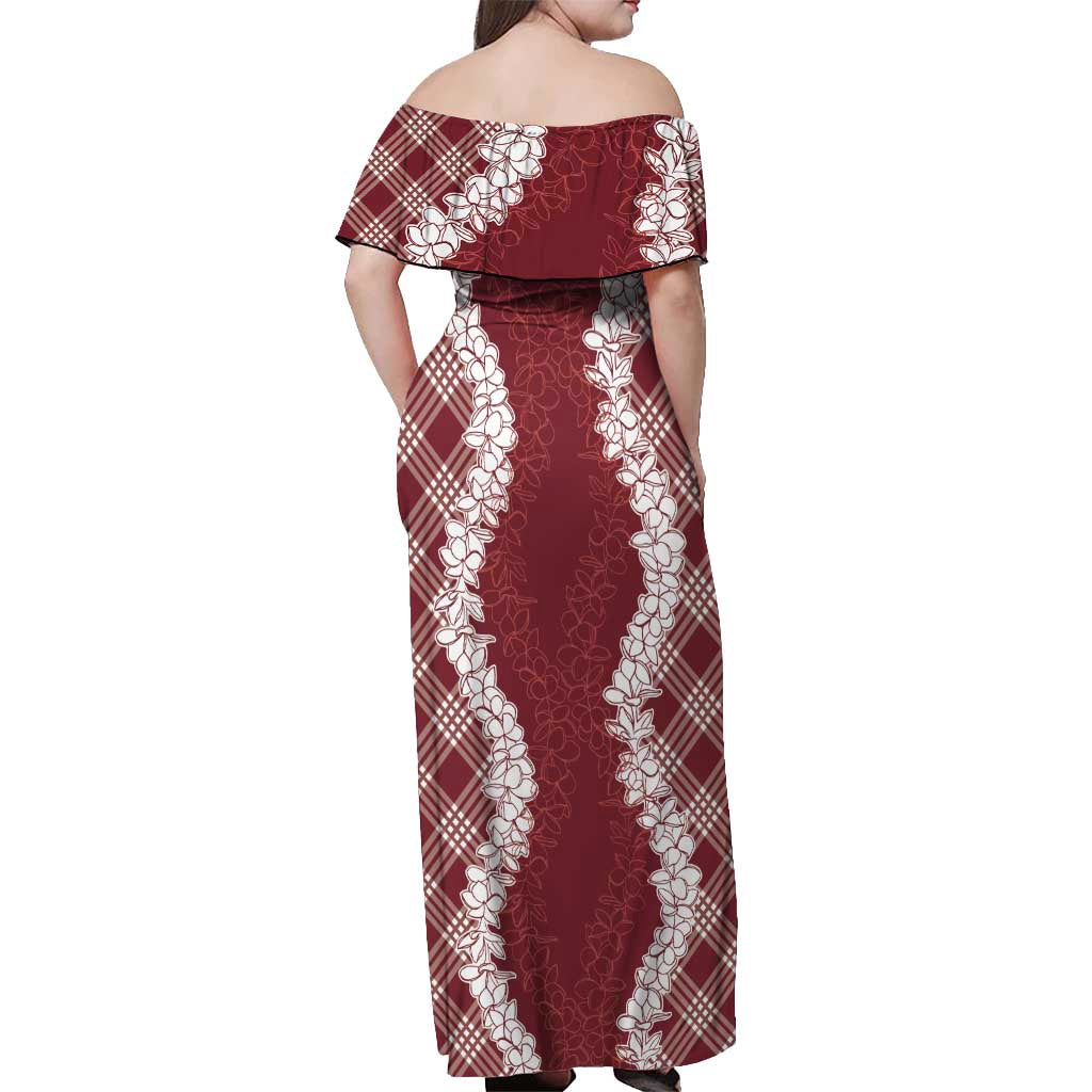 Hawaii Aloha Plumeria Lei Scarlet Palaka Off Shoulder Maxi Dress - Polynesian Pride