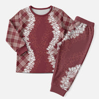 Hawaii Aloha Plumeria Lei Scarlet Palaka Christmas Pajama Set - Polynesian Pride