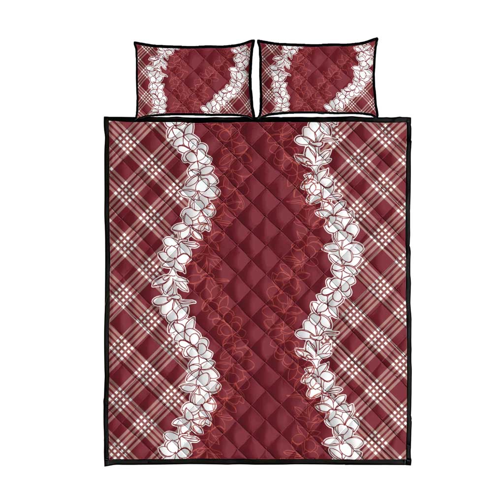 Hawaii Aloha Plumeria Lei Scarlet Palaka Quilt Bed Set - Polynesian Pride