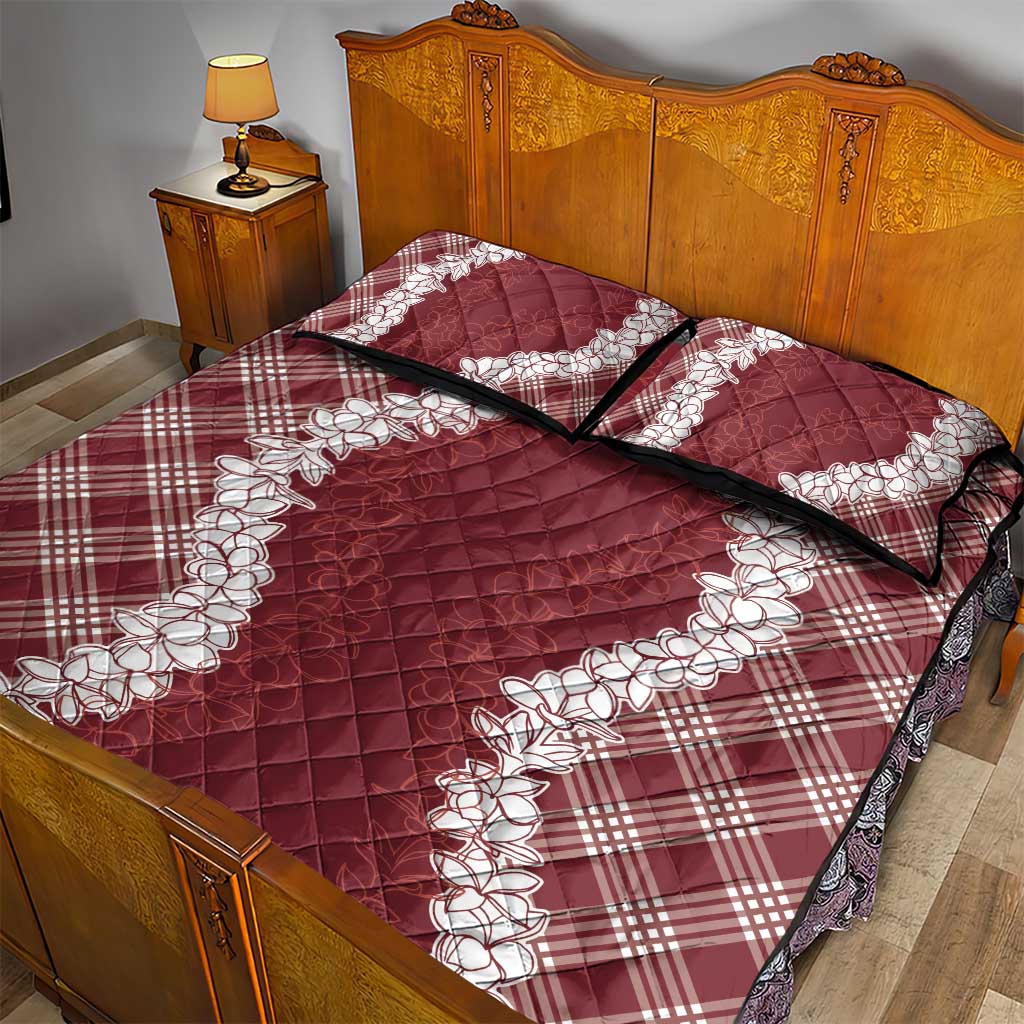Hawaii Aloha Plumeria Lei Scarlet Palaka Quilt Bed Set - Polynesian Pride