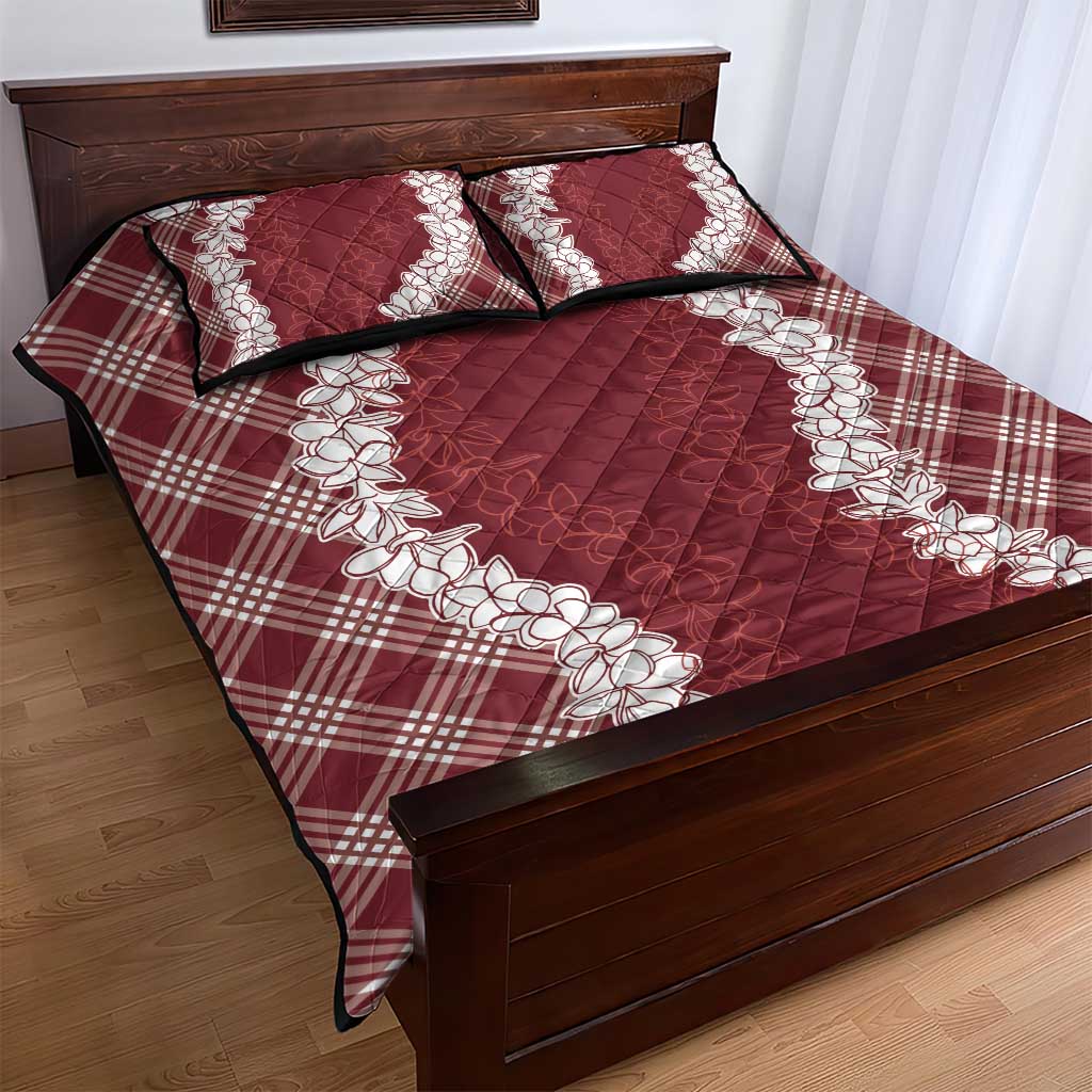 Hawaii Aloha Plumeria Lei Scarlet Palaka Quilt Bed Set - Polynesian Pride