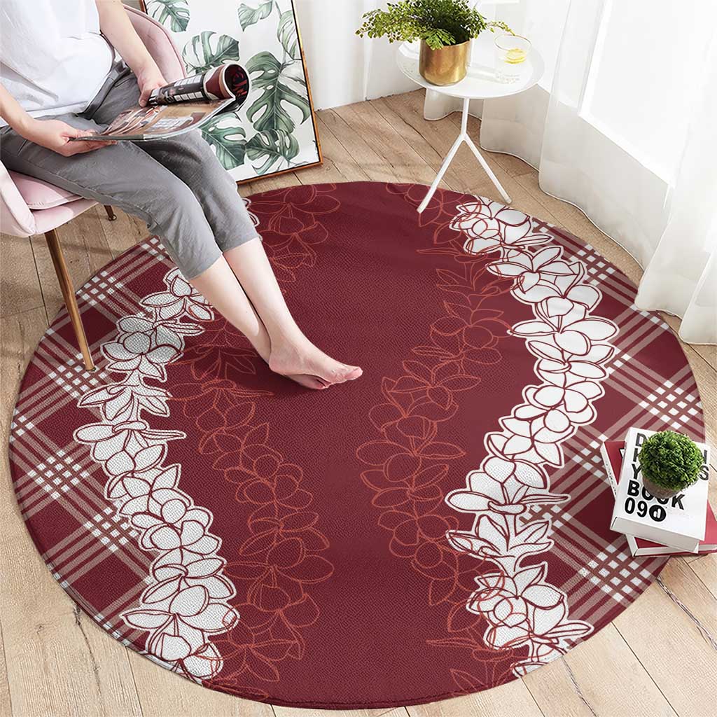 Hawaii Aloha Plumeria Lei Scarlet Palaka Round Carpet LT7 - Polynesian Pride