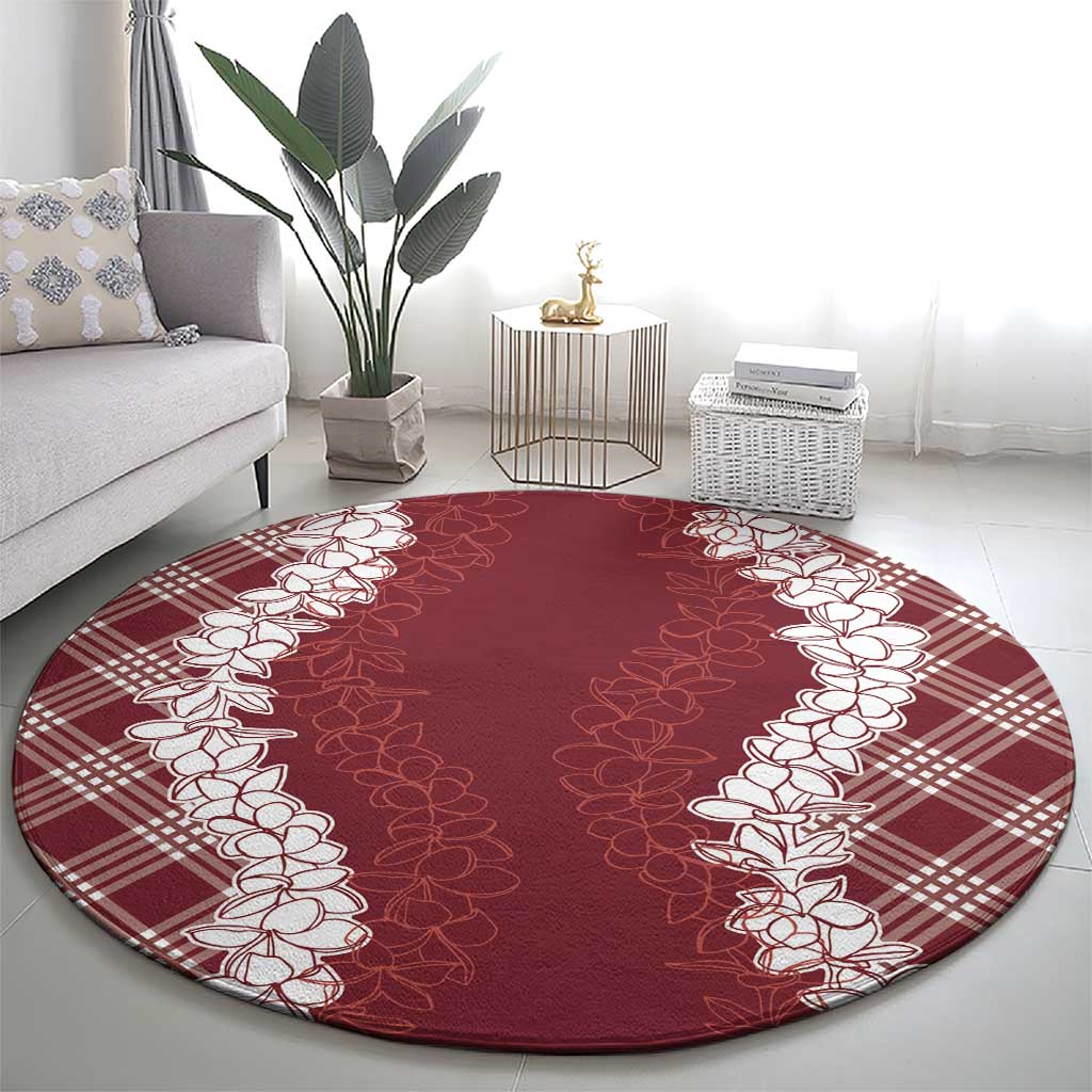 Hawaii Aloha Plumeria Lei Scarlet Palaka Round Carpet LT7 - Polynesian Pride