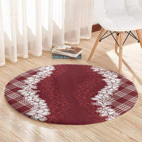 Hawaii Aloha Plumeria Lei Scarlet Palaka Round Carpet LT7 - Polynesian Pride