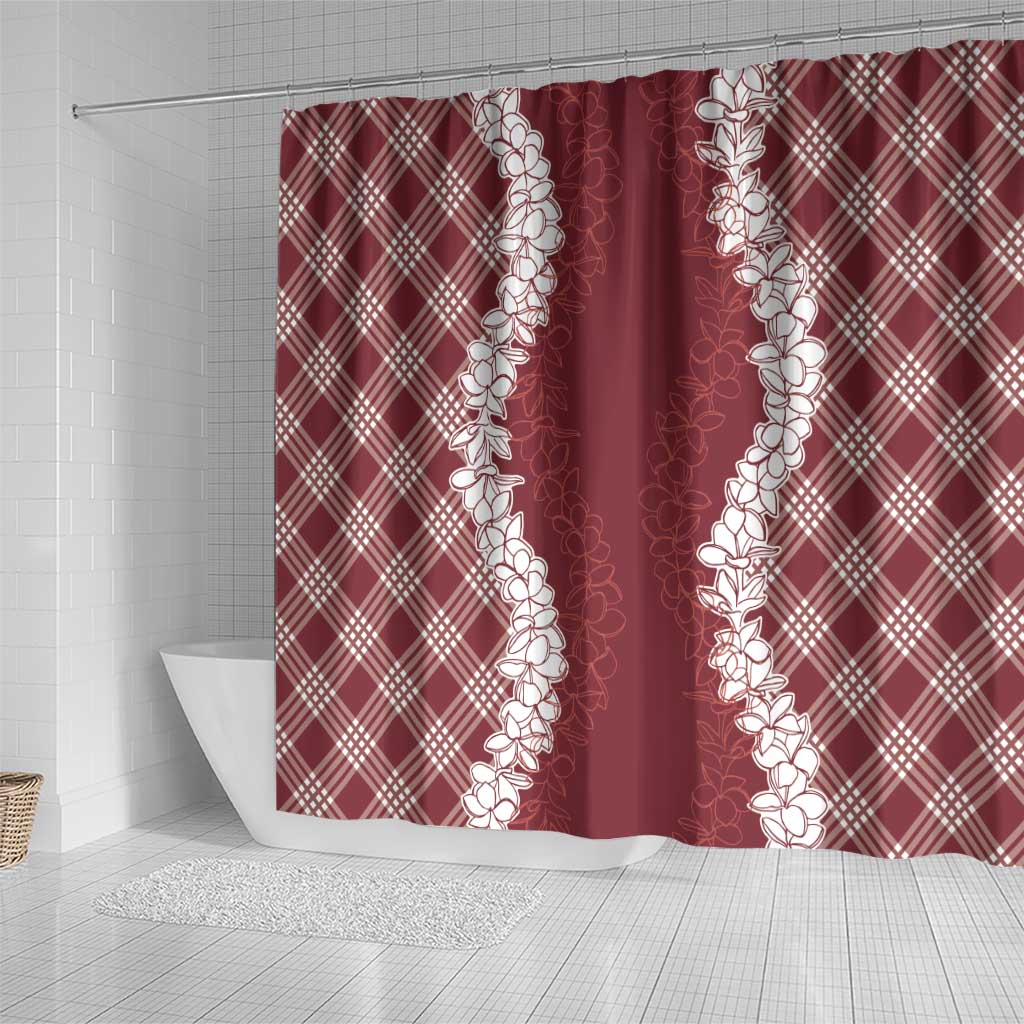 Hawaii Aloha Plumeria Lei Scarlet Palaka Shower Curtain - Polynesian Pride