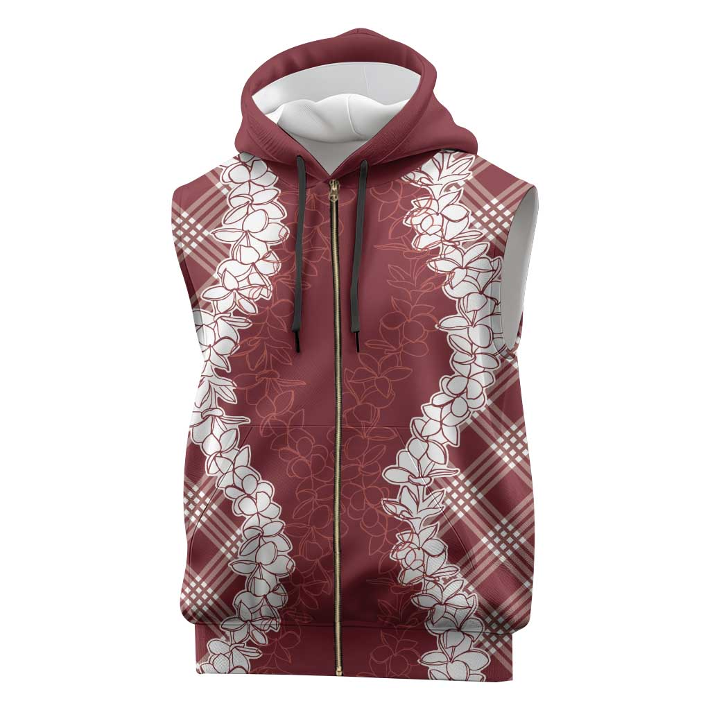 Hawaii Aloha Plumeria Lei Scarlet Palaka Sleeveless Zip Hoodie - Polynesian Pride