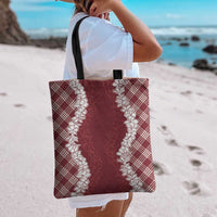 Hawaii Aloha Plumeria Lei Scarlet Palaka Tote Bag - Polynesian Pride