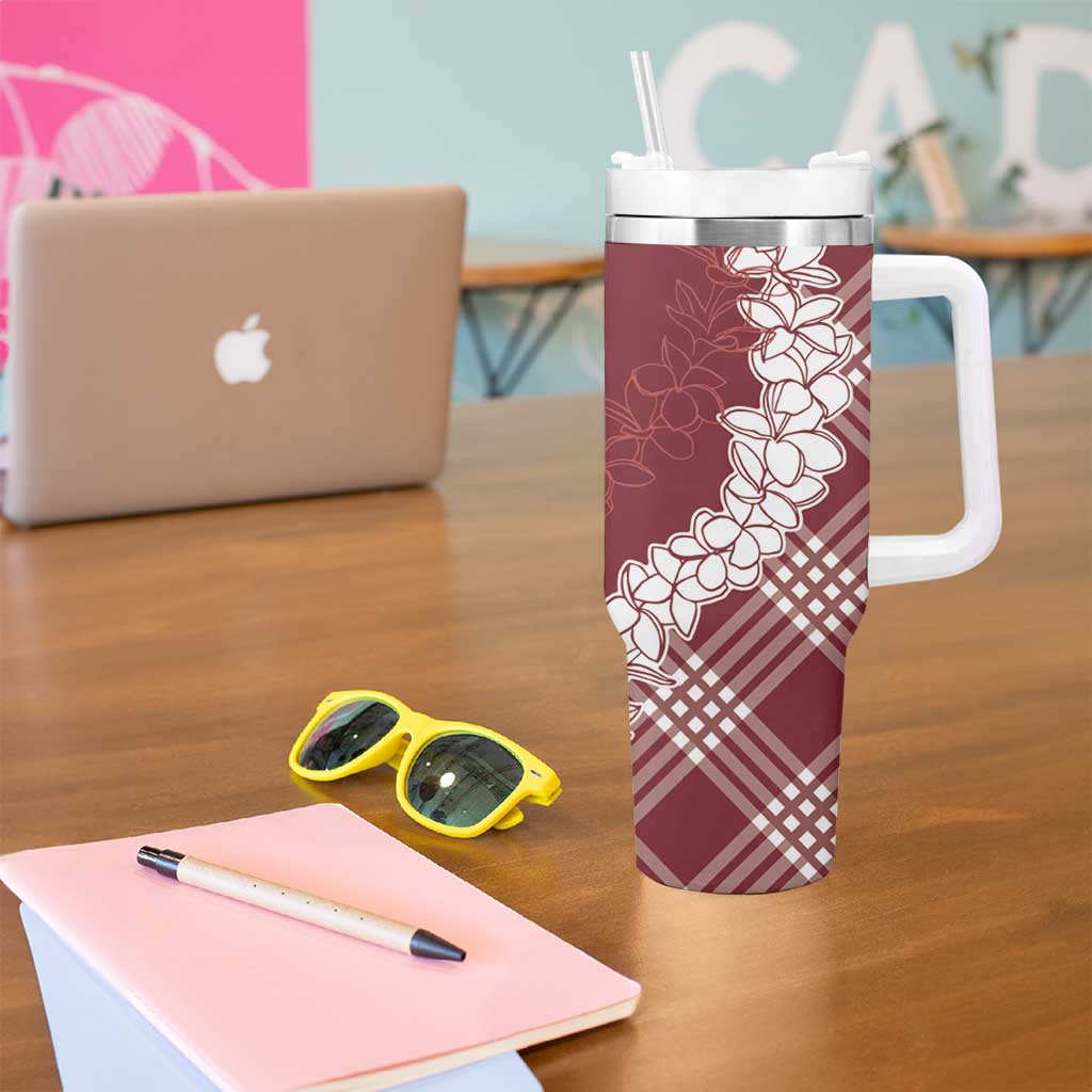 Hawaii Aloha Plumeria Lei Scarlet Palaka Tumbler With Handle - Polynesian Pride