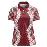 Hawaii Aloha Plumeria Lei Scarlet Palaka Women Polo Shirt - Polynesian Pride