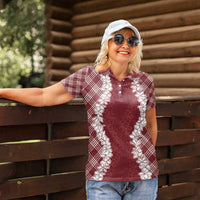 Hawaii Aloha Plumeria Lei Scarlet Palaka Women Polo Shirt - Polynesian Pride