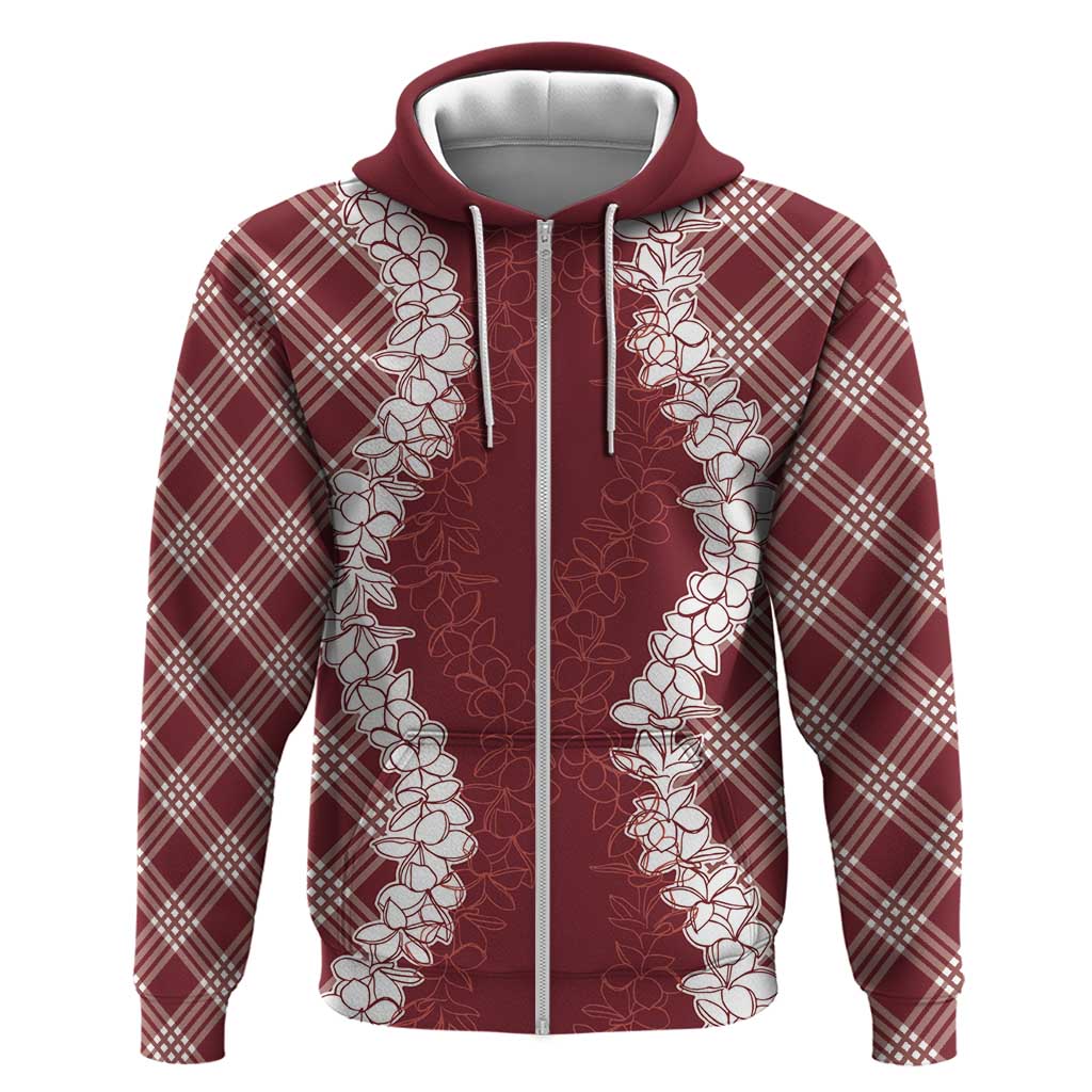 Hawaii Aloha Plumeria Lei Scarlet Palaka Zip Hoodie - Polynesian Pride