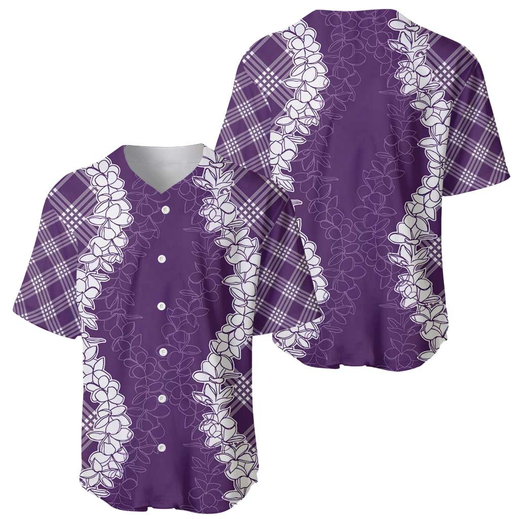Hawaii Aloha Plumeria Lei Violet Palaka Baseball Jersey - Polynesian Pride