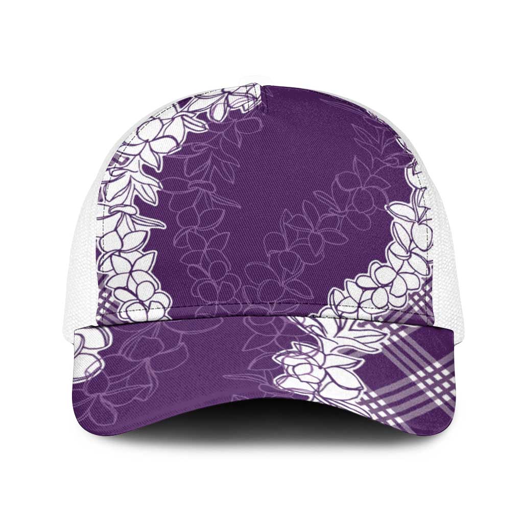 Hawaii Aloha Plumeria Lei Violet Palaka Baseball Net Cap - Polynesian Pride