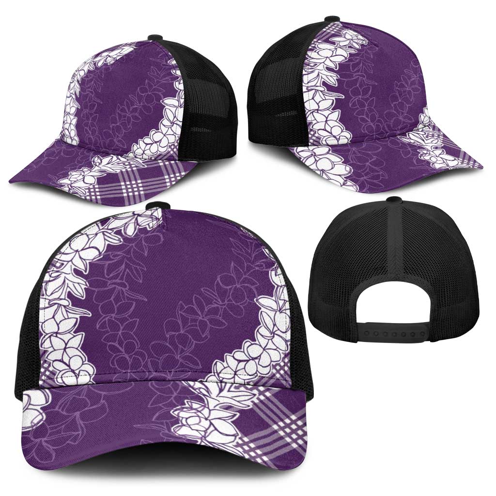 Hawaii Aloha Plumeria Lei Violet Palaka Baseball Net Cap - Polynesian Pride